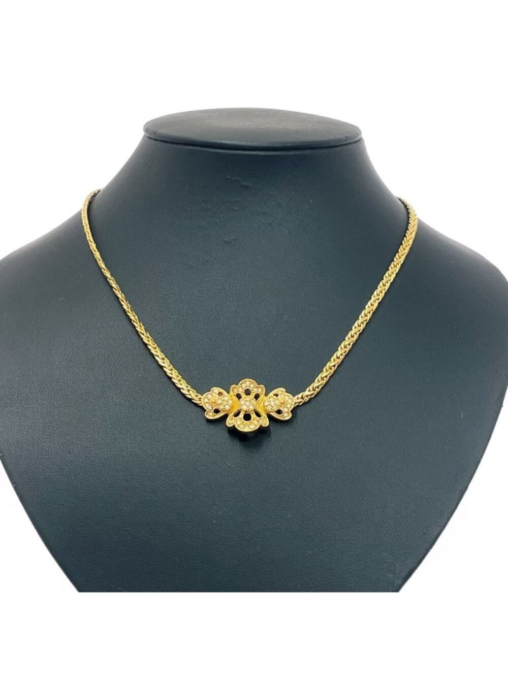 Dior Rhinestone Motif Necklace Gold
